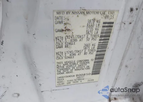 2016 Nissan Nv Cargo Nv1500 Sv V6 из США, поврежденный, VIN 1N6BF0KM0GN800850